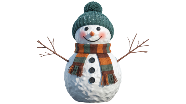 Cheerful snowman with cute hat and scarf, winter holiday joy illustration