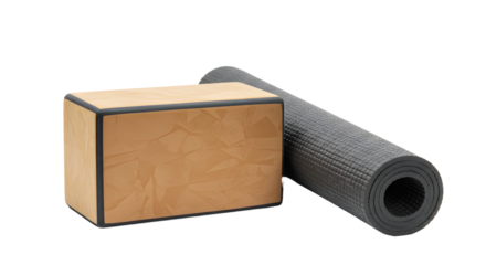 SPORT - Yoga block and rolled exercise mat isolated on white background, perfect for fitness and wellness activities