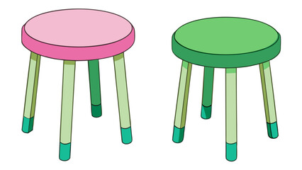 Green pink simple and unique cartoon style modern empty comfortable stools for baby isolated on white background vector illustration.