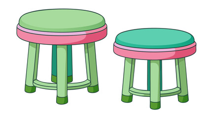 Green pink simple and unique cartoon style modern empty comfortable stools for baby isolated on white background vector illustration.