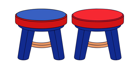 Red blue simple and unique cartoon style modern empty comfortable stools for baby isolated on white background vector illustration.