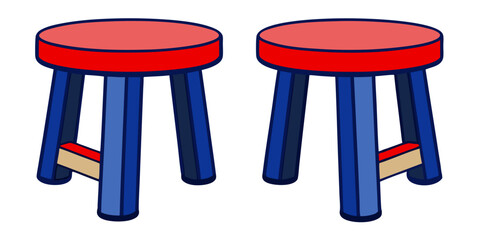 Red blue simple and unique cartoon style modern empty comfortable stools for baby isolated on white background vector illustration.