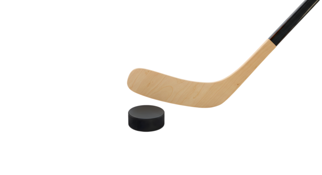 SPORT - Hockey stick and puck isolated on white background with space for text, perfect for sports and hockey-related projects