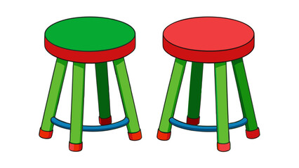 Red green simple and unique cartoon style modern empty comfortable stools for baby isolated on white background vector illustration.