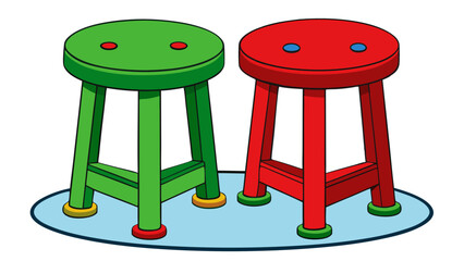Red green simple and unique cartoon style modern empty comfortable stools for baby isolated on white background vector illustration.