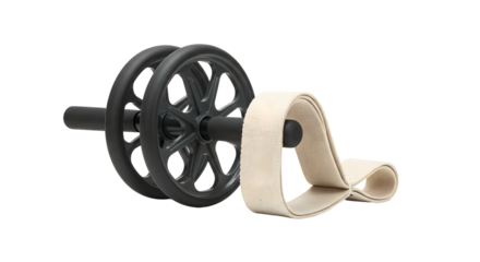 SPORT - Leather hand grip strengthener with black wheels isolated on white background, perfect for fitness training and physical therapy