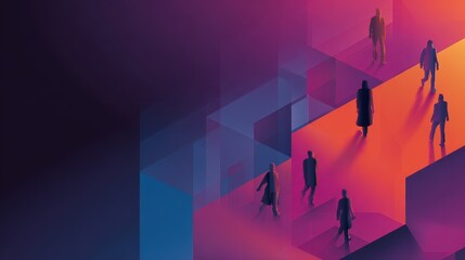 Fototapeta premium Digital transformation trend theme side view redefining industries technology tone triadic color scheme.