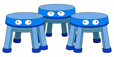 Blue simple and unique cartoon style modern empty comfortable stools for baby isolated on white background vector illustration.