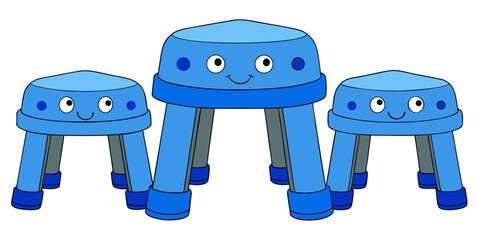 Blue simple and unique cartoon style modern empty comfortable stools for baby isolated on white background vector illustration.