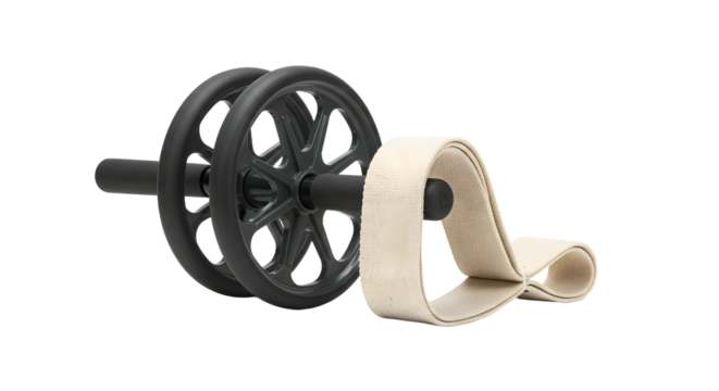 SPORT - Leather hand grip strengthener with black wheels isolated on white background, perfect for fitness training and physical therapy