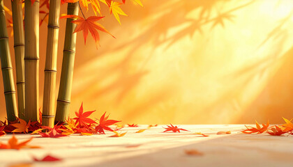 竹と紅葉　秋を彩る和の風景