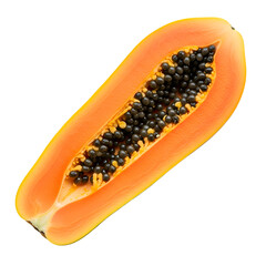 Half of Papaya Shows Seeds and Juicy Flesh on Transparent Background for Exotic Fruit Theme