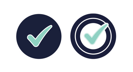 Vector illustration of two circular icons with checkmarks, one simple and one with concentric circles
