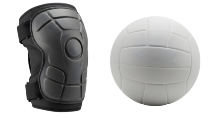 SPORT - Volleyball with protective knee pad isolated on white, sports equipment for volleyball training and matches