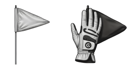 SPORT - White and black golf flags with a glove on one flag, isolated on white background, perfect for golf-related projects