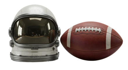 SPORT - White space helmet and American football on white background, perfect for sports and space concept visuals