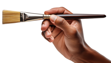 A hand with a brush isolated on PNG white background.