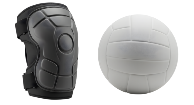 SPORT - Volleyball with protective knee pad isolated on white, sports equipment for volleyball training and matches
