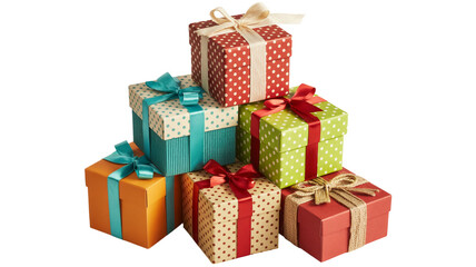 Obraz premium Colorful presents stacked high with festive ribbons for joyful gifting