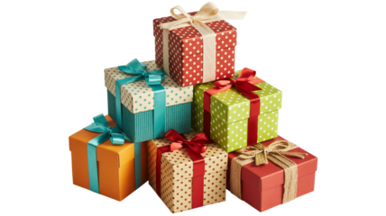 Colorful presents stacked high with festive ribbons for joyful gifting