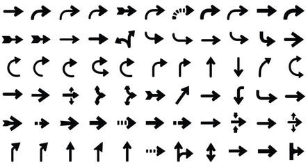 Extensive collection of diverse black arrow symbols, various directions and styles.