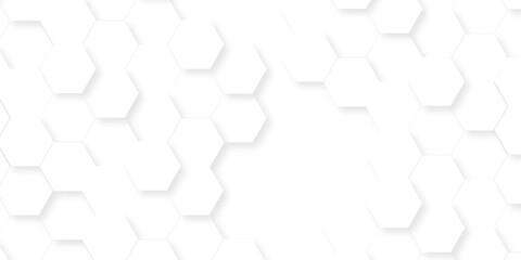 Minimal white hexagonal hexagon modern technology creative emboss light honeycomb polygonal web. abstract geometric science and mosaic tile with template texture background.	