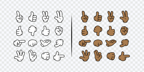 Hand Gesture Icons Collection – Cartoon Hand Symbols, Thumbs Up, Victory, Finger Pointing Illustrations