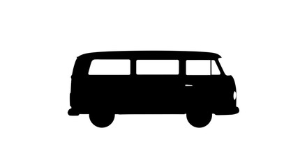 Black silhouette of a classic vintage camper van, side profile view.