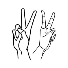 Fototapeta premium Line art illustration of hand showing peace or victory sign. Minimalist black and white drawing symbolizing freedom, harmony, success, and positivity