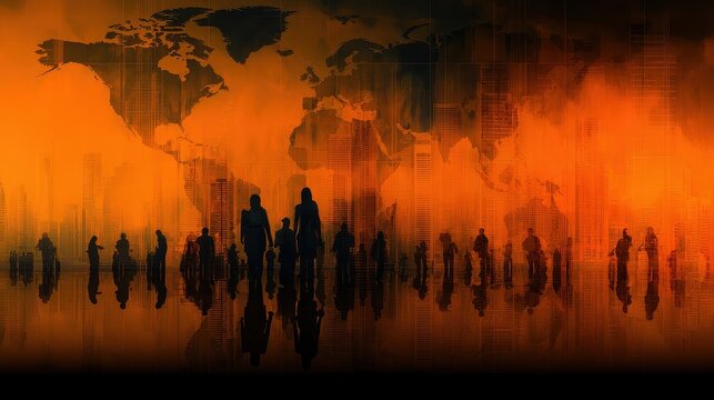 Globalization impact analysis theme side view changing societies futuristic tone vivid. 