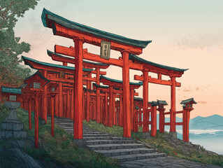 鳥居　伏見大社　イラスト