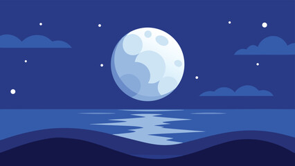 Fototapeta premium Minimalist Illustration of a Full Moon Over Water at Night with Clouds