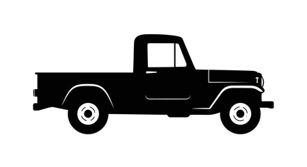 Classic vintage pickup truck silhouette in a simple black side view illustration.