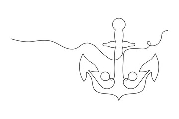 Anchor Continuous Line Art Vector  Minimalist Nautical Symbol Design.
