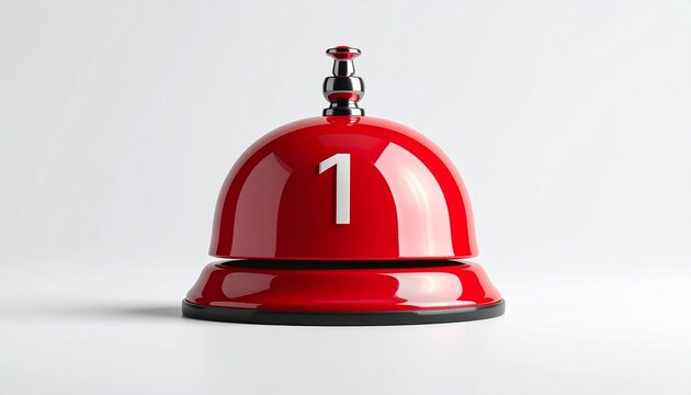 Shiny red bell with white number “1” floating above a light gray surface