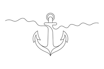 Anchor Continuous Line Art Vector  Minimalist Nautical Symbol Design.