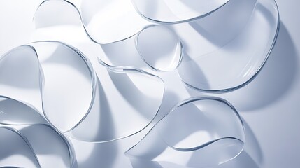 Sleek Curved Glass Forms with Soft Light Reflections, Translucent Minimalist Art on White Background