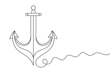 Anchor Continuous Line Art Vector  Minimalist Nautical Symbol Design.