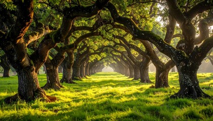 Walking Through Lush Green Tree Tunnel in the Morning