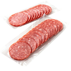 Packaged Sliced Salami Sausage Isolated on transparent Background