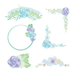 青と紫色のバラのフレームセット