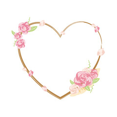 ピンク色のバラが飾られた小枝のフレーム