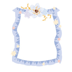 青い花と水色のレースで飾られたフレーム