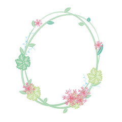 赤い花と緑色の植物で飾られたフレーム