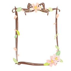 桜の枝と花で作られた四角いフレーム