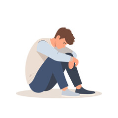 Sad Man Sitting with Head in Arms, Expressing Depression.