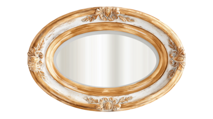 Antique mirror in a decorative frame with elegant details, presented in a modern style with a floating look effect. Absolutely no shadows or reflections, no floor contact and no base. Prepared for eas