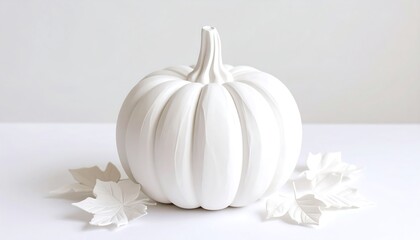 White Pumpkin with Autumn Leaves for Fall Decoration