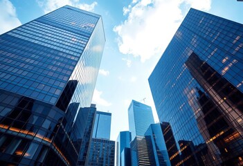 Obraz premium Reflective skyscrapers symbolize corporate ambition and economic prosperity, skyline, architecture