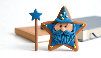Wizard Cookie with Star Wand on White Background
